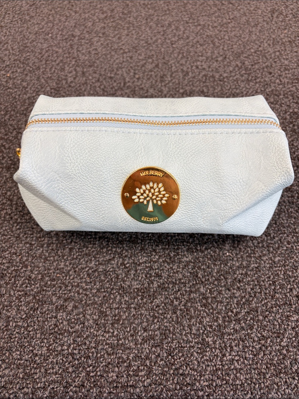 Mulberry Sky Blue Leather Cosmetic Case with Gold Tree Medallion - Picture 5 of 11